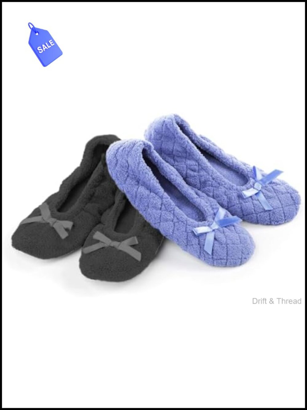 Microterry Ballerina Slippers with Satin Bow 2 Pack Machine Washable